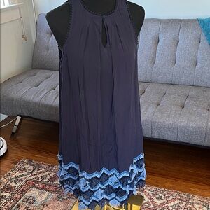 Anthropologie Maeve Midnight Blue Dress with fringe and sequin trim size 4